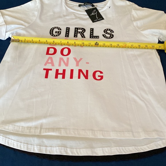 NWT GABBY ISABELLA “Girls Can Do Anything” Top with Black Lace Layer & Studs M - Picture 5 of 16